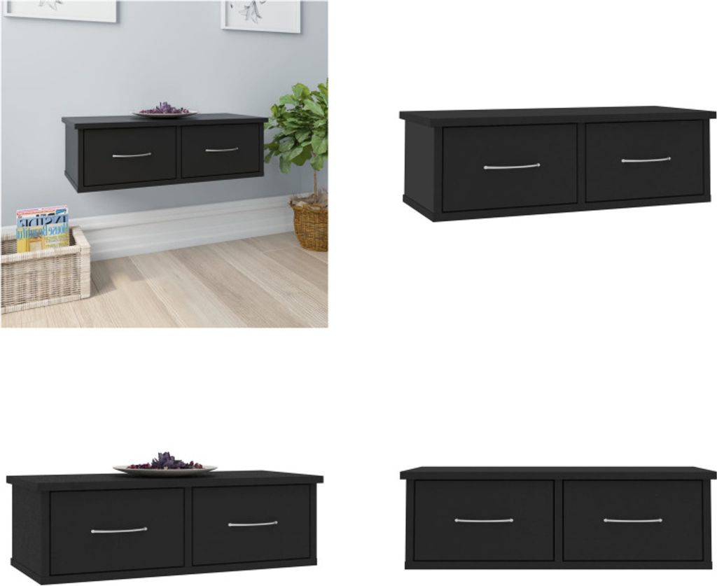 vidaXL Wand Schubladenregal Schwarz 60x26x18,5 cm Holzwerkstoff - Schubladenregal - Schubladenregale - Wandregal - Wandregale