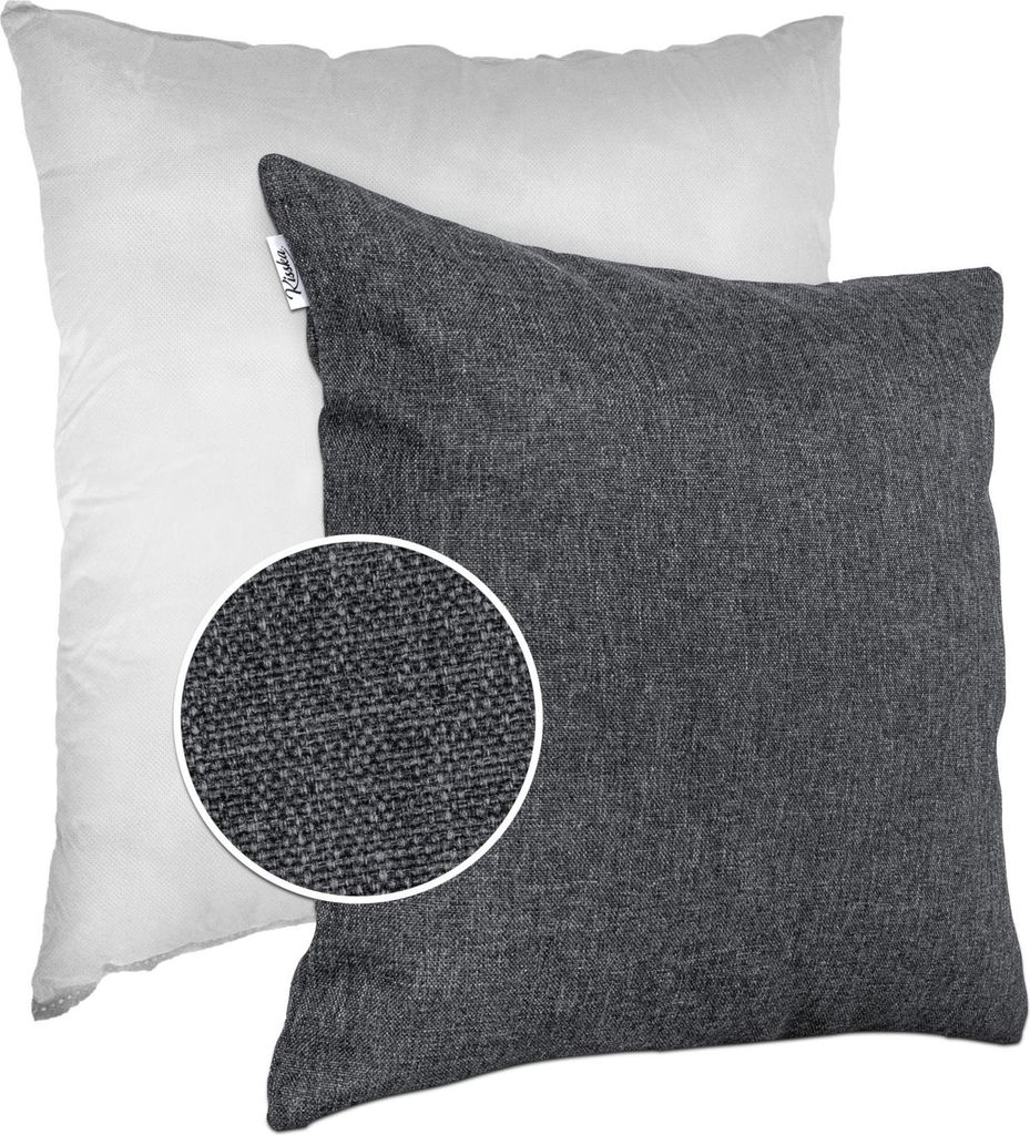 Dekokissen 60x60cm Kissenhülle mit Füllung Kissenbezug mit Reißverschluss Tizi Leinen-Optik Uni Grau