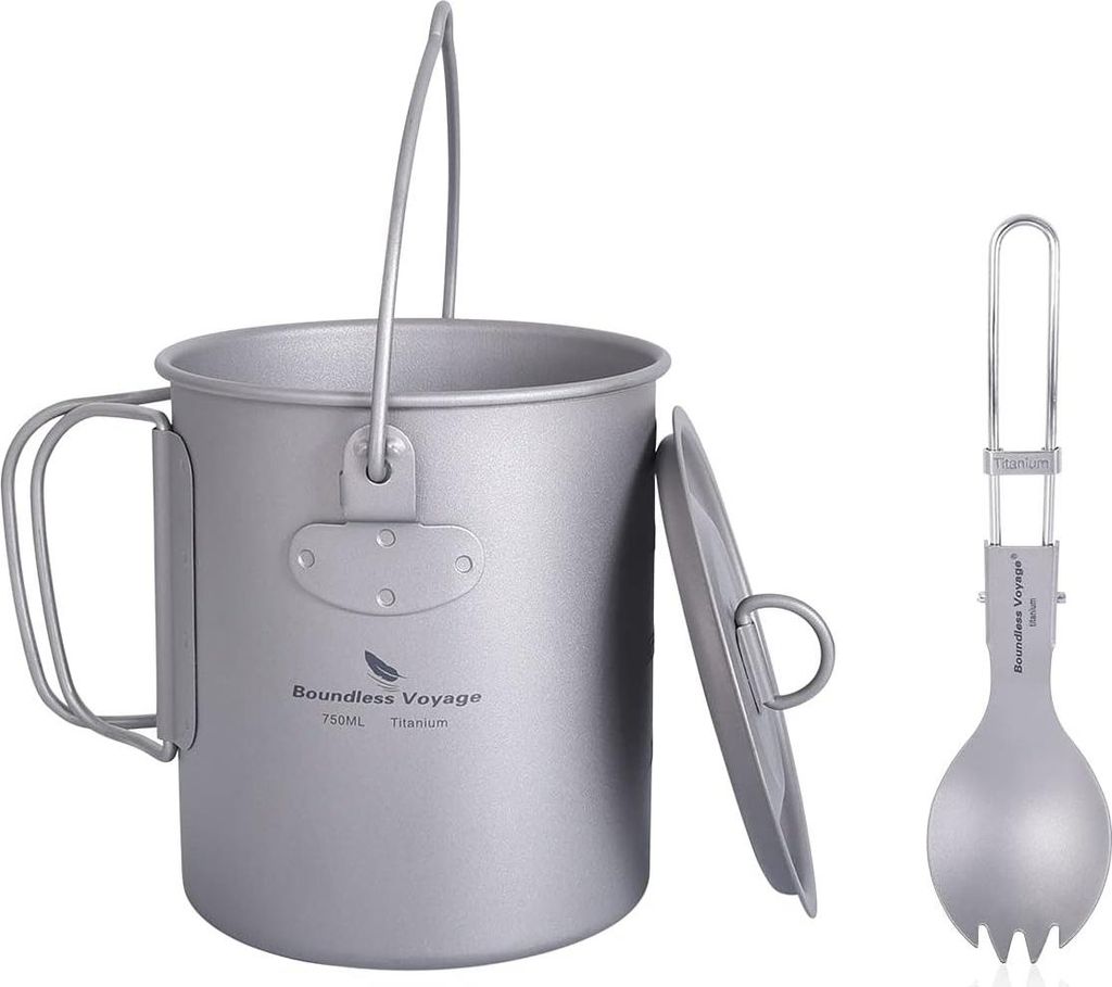 750 ml Titan Outdoorpfanne mit Deckel und klappbarem Griff - für Camping, Wandern und Picknicks