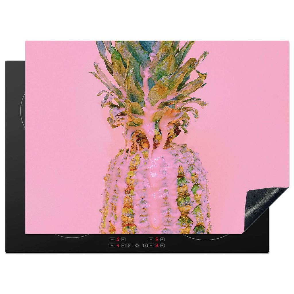 KitchenYeah Herdabdeckplatte Farbe - Ananas - Rosa - Sommer , 70x52cm, Küche Deko, Glaskeramikkochfeld Herdabdeckung, Abdeckplatte fùr Kochfeld