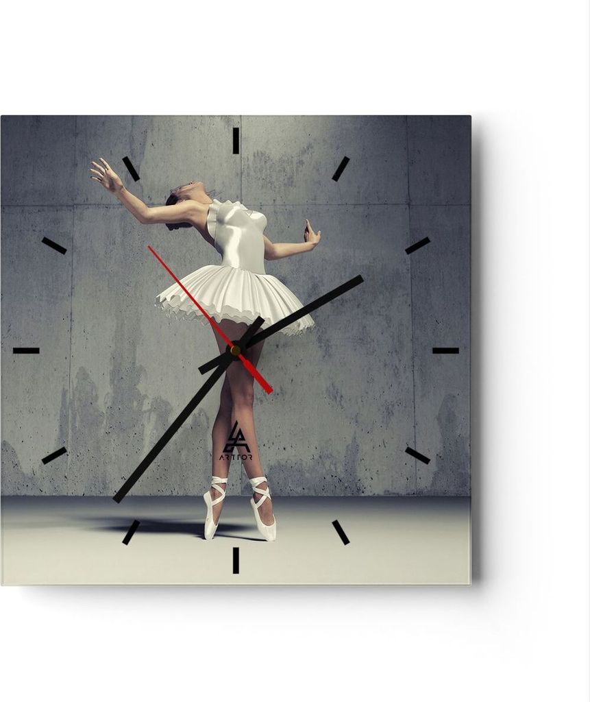 Wanduhr - Quadrat - Glasuhr - Ballerina Weiß Wand - 40x40cm - Schleichendes Uhrwerk - Lautlos - zum Aufhängen bereit - Dekoration Modern - Wandde...
