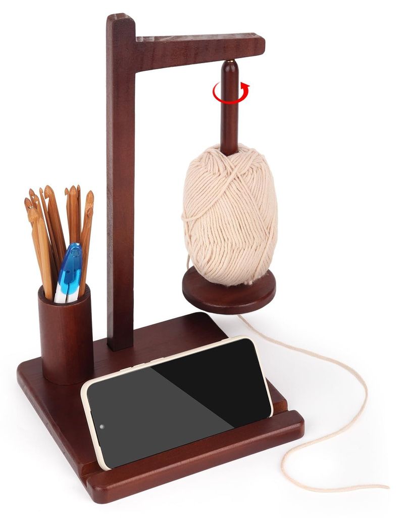 Wollabwickler Magnetisch aus Holz, Garnrollenhalter für Häkeln und Stricken, Drehbarer Wollknäuelhalter mit Aufbewahrung