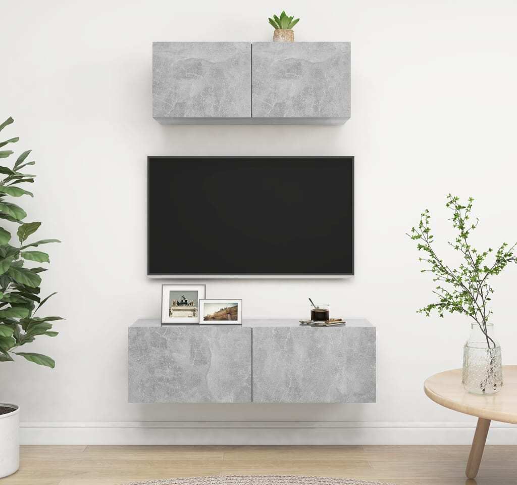 The Living Store 2-tlg. TV-Schrank-Set Betongrau Holzwerkstoff