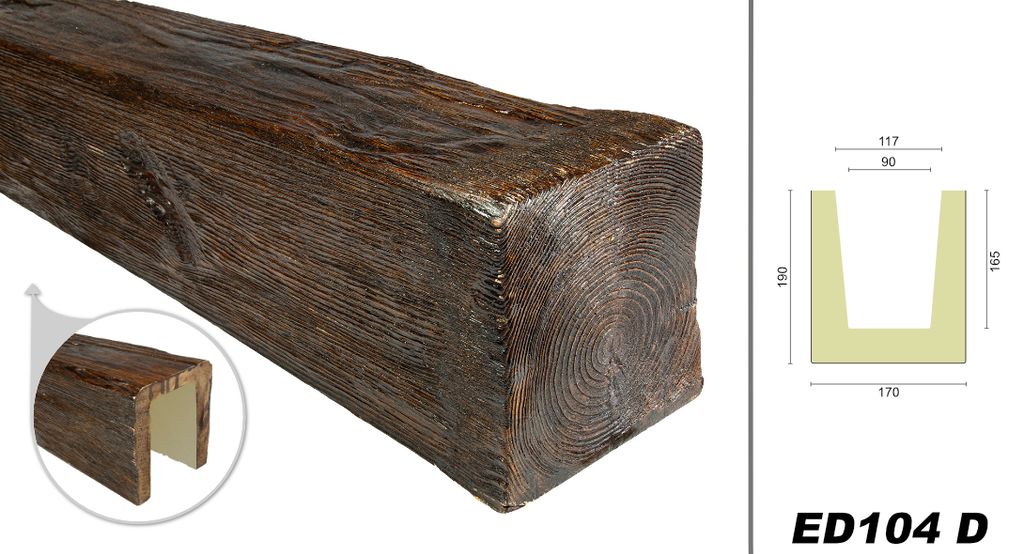 DECO WOOD Deckenbalken modern aus Polyurethane, 2m Länge, PolyurethanBalken Holzoptik (dunkelbraun - 17x19cm) Verzierung Lampe Kabelkanal Scheinba...