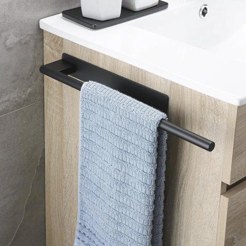 Porte-serviette noir mat inox SUS304 fixation adhésive forte 50cm