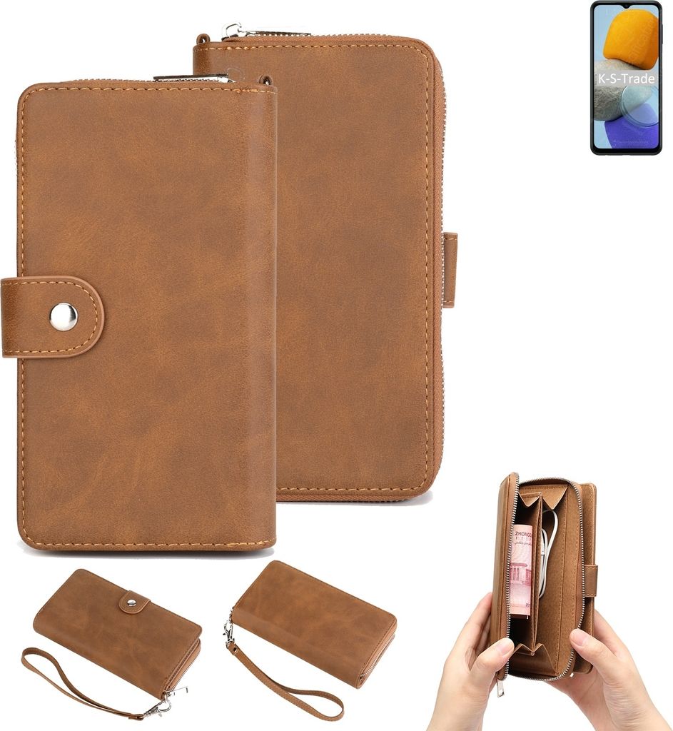 K-S-Trade Handyhülle Schutzhülle kompatibel mit Samsung Galaxy M23 & Portemonnee Tasche Handytasche Case Etui Geldbörse Wallet braun (1x)