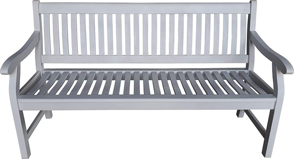 A white wooden garden bench.