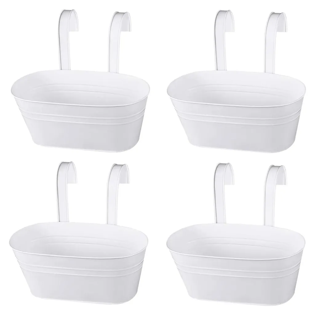 Pots suspendus blancs en métal avec crochets amovibles pour mur et jardin