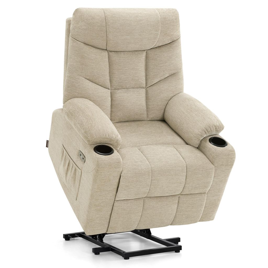 M MCombo Fernsehsessel mit Aufstehhilfe Elektrisch, Sessel mit Aufstehhilfe, fSeniorensessel für Wohnzimmer, mit USB 7286 (Stoff, Beige)