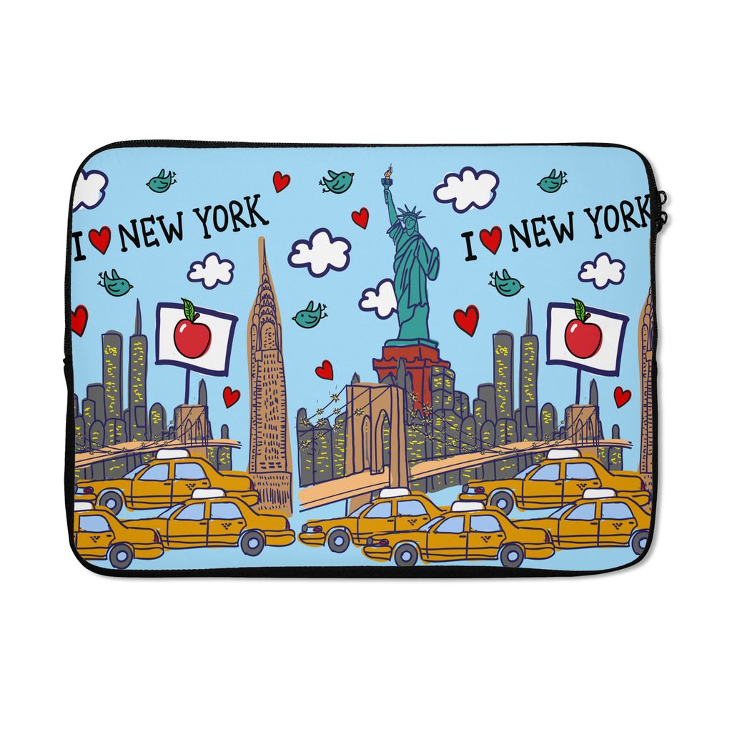 MuchoWow Laptop Hülle 13 Zoll New York - Zeichnung - Freiheitsstatue Laptoptasche - Laptophülle - Sleeve - Rundumschutz
