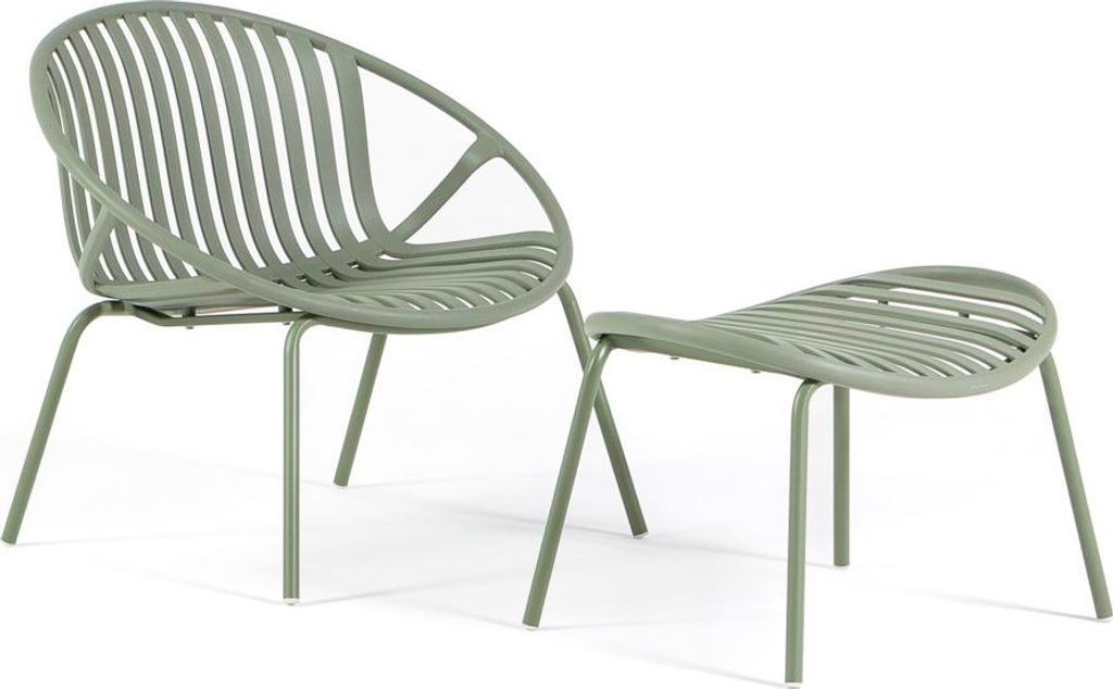 Outdoor-Sessel mit Fußhocker aus Polypropylen mit Glasfaser und lackierten Metallbeinen, moderner Relaxsessel für Garten, Terrasse, Balkon und Po...