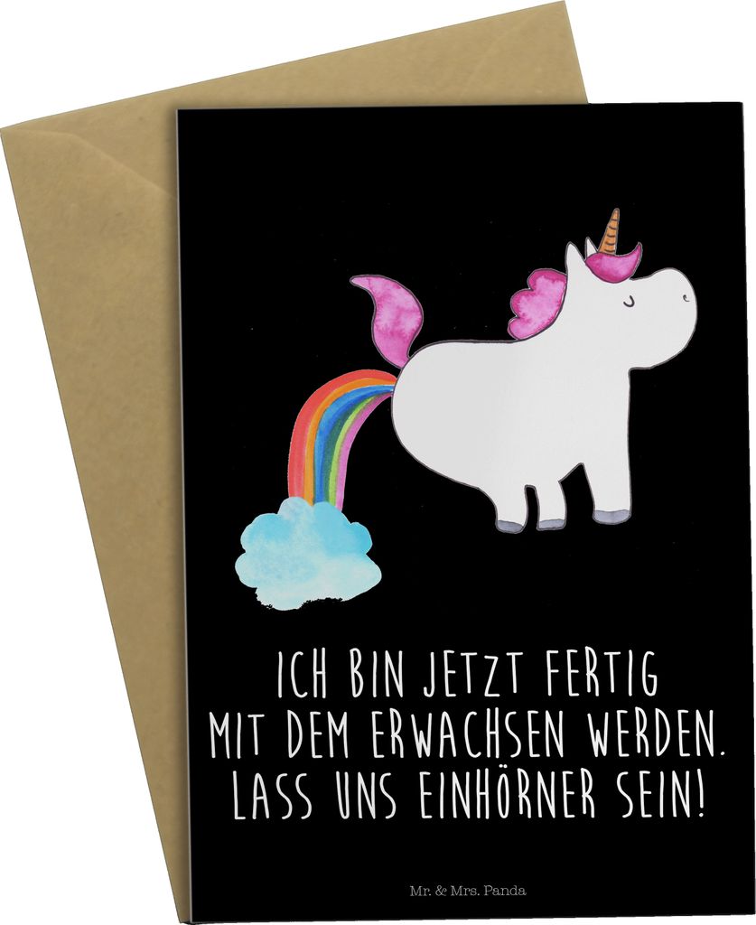 Mr. & Mrs. Panda Grußkarte Einhorn Pupsen - Schwarz - Geschenk, Spaß, Regenbogen, Lustig, Freundin, Beileidskarte, weihnachtskarten, Glitzer, dan...