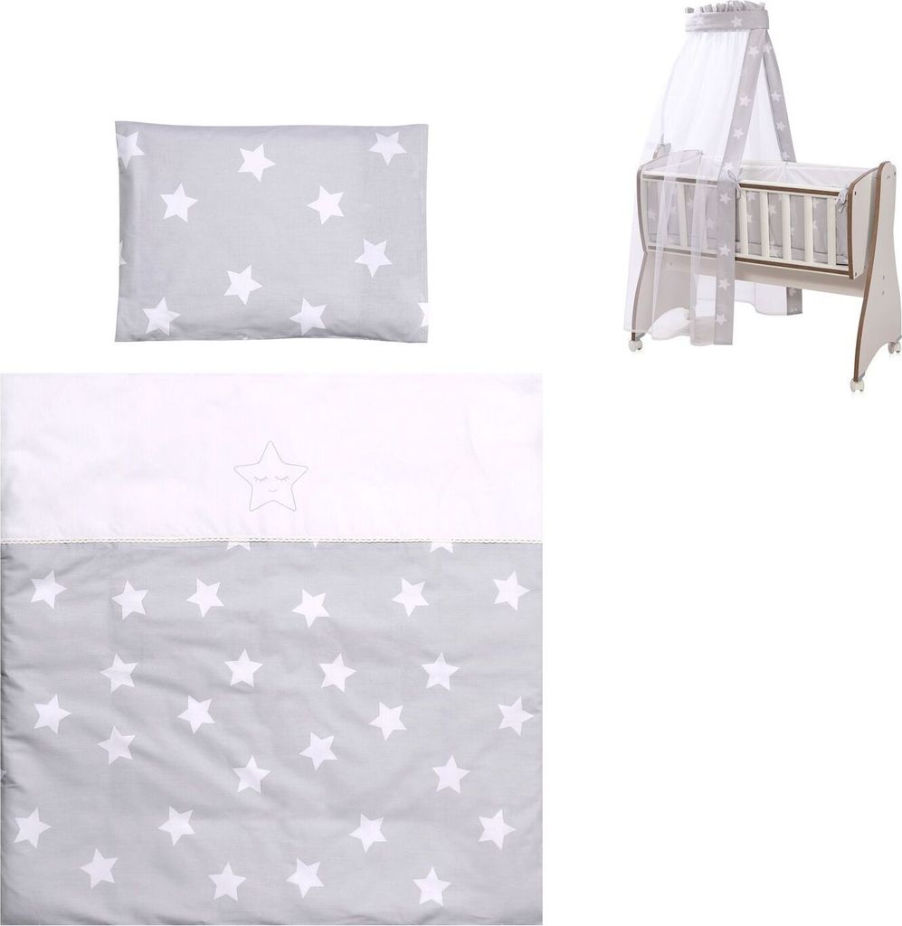 Lorelli Baby-Bettwsche 7-teiliges Set First Dreams Decke Kissen Laken Himmel grau