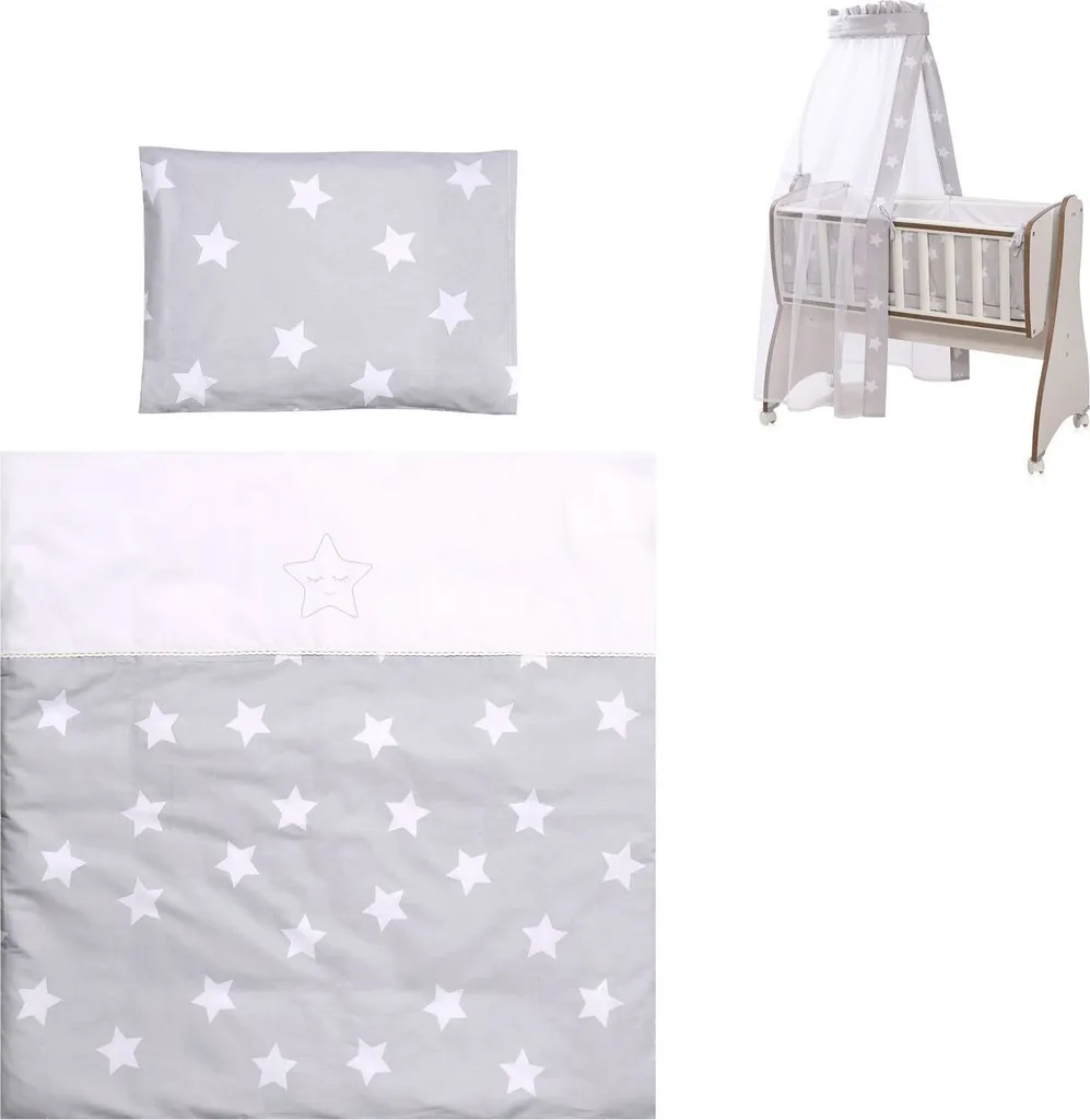Lorelli Ensemble Literie Bébé 7 Pièces First Dreams avec Ciel de Lit Gris