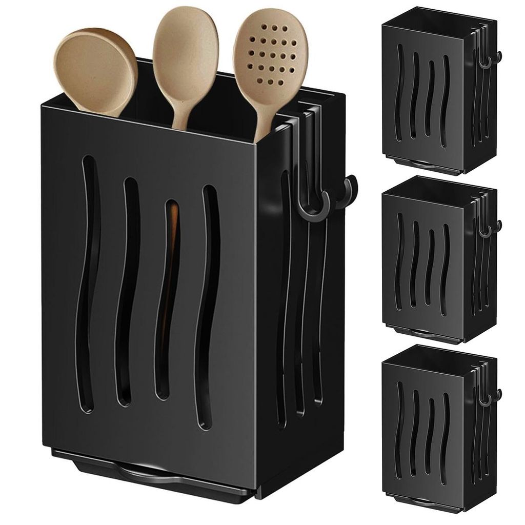 4pcs Wand-Essstäbchenhalter ,Wandhalter für Besteck & Küchenutensilien ,multifunktional mit Haken, abnehmbarem Tropfschale, ohne Bohren