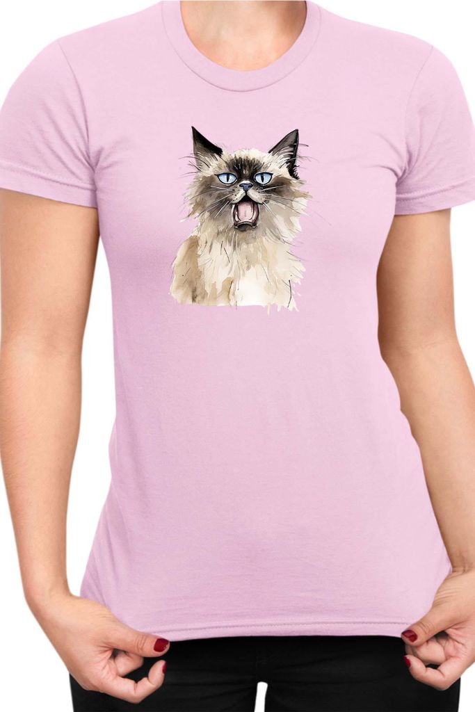 Damen T-Shirt Funny Cats Breeds Birman Cat 013, Lady XS / Hellrosa