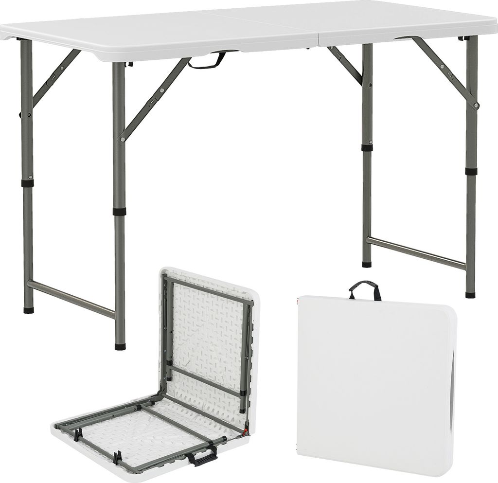 COSTWAY Campingtisch höhenverstellbar, Gartentisch klappbar, Klapptisch mit HDPE-Tischplatte & Tragegriff, Balkontisch, Falttisch, 122x61x75cm