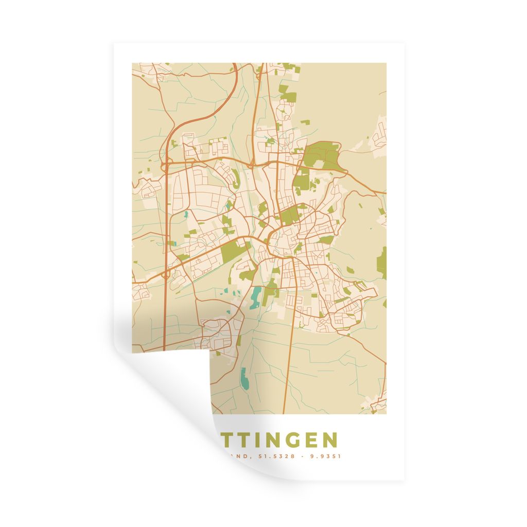 MuchoWow Wandtattoo Wandsticker Wandaufkleber Stadtplan - Göttingen - Vintage - Stadtplan 20x30 cm Selbstklebend und Repositionierbar - Sticker ...