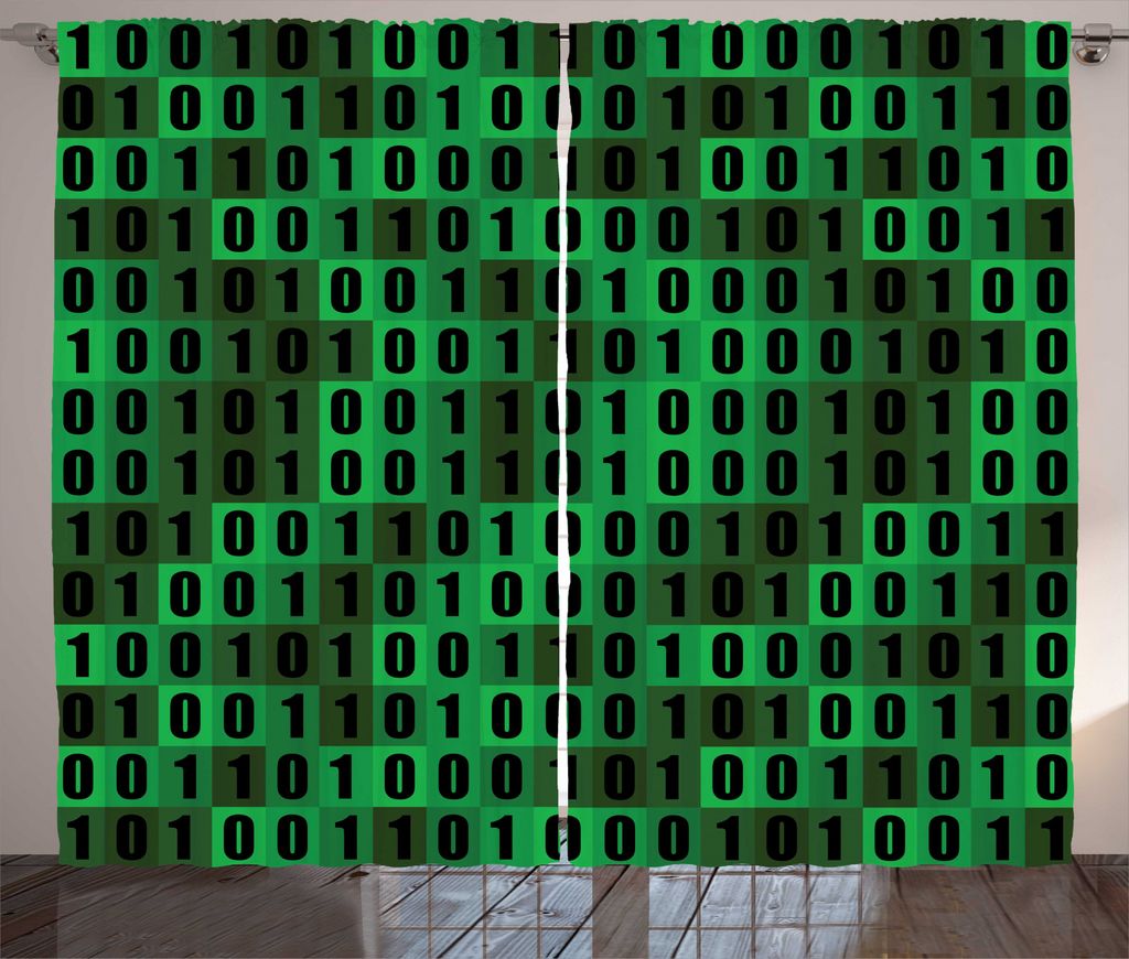 ABAKUHAUS Programmierer Rustikaler Vorhang, Data Process Binärcode, Wohnzimmer Universalband Gardinen mit Schlaufen und Haken, 280 x 225 cm, Emera...