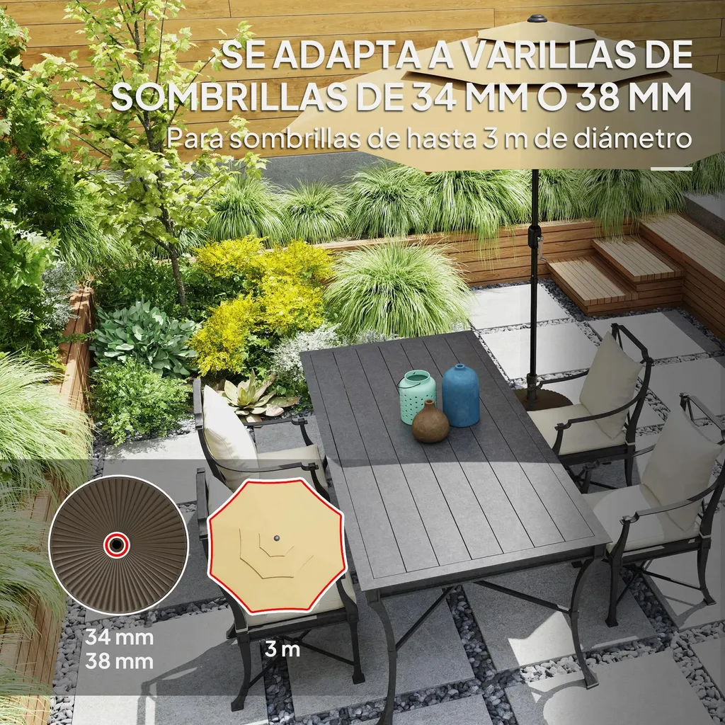 Support parasol réglable 28kg à lester marron base ronde 23L durable - 5