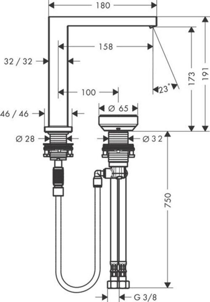 hansgrohe Tecturis E Einhebel-Waschtischmischer 150, 2-Loch, Ablaufgarnitur unverschließbar, Ausladung 158mm, EcoSmart+, CoolStart, 73053700