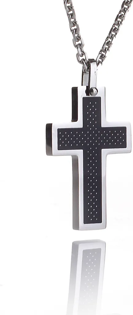 Croce pendente Karisma in acciaio inox PVD nero con catena lunga 50 cm
