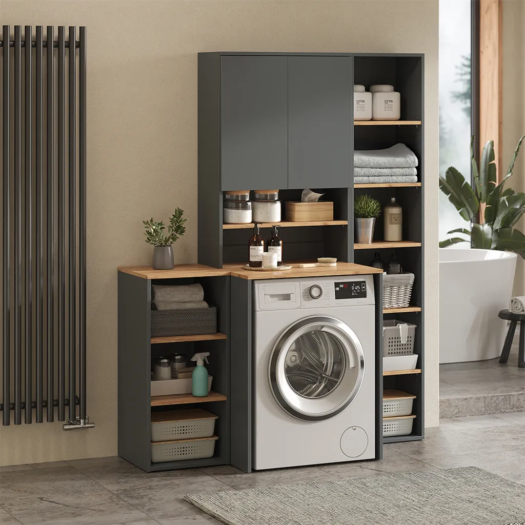 Rangement machine à laver compact pour optimiser l'espace buanderie