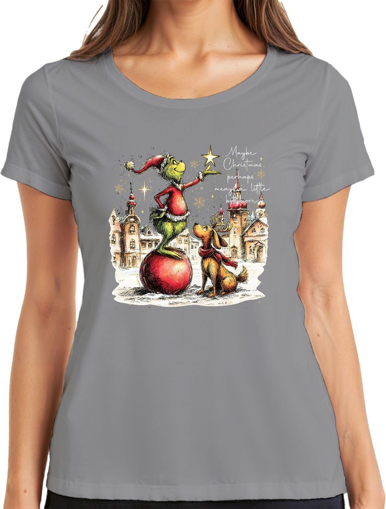 Maybe Christmas perhaps means a little bit more Grinch Geschenk Damen T-Shirt, Grau, S