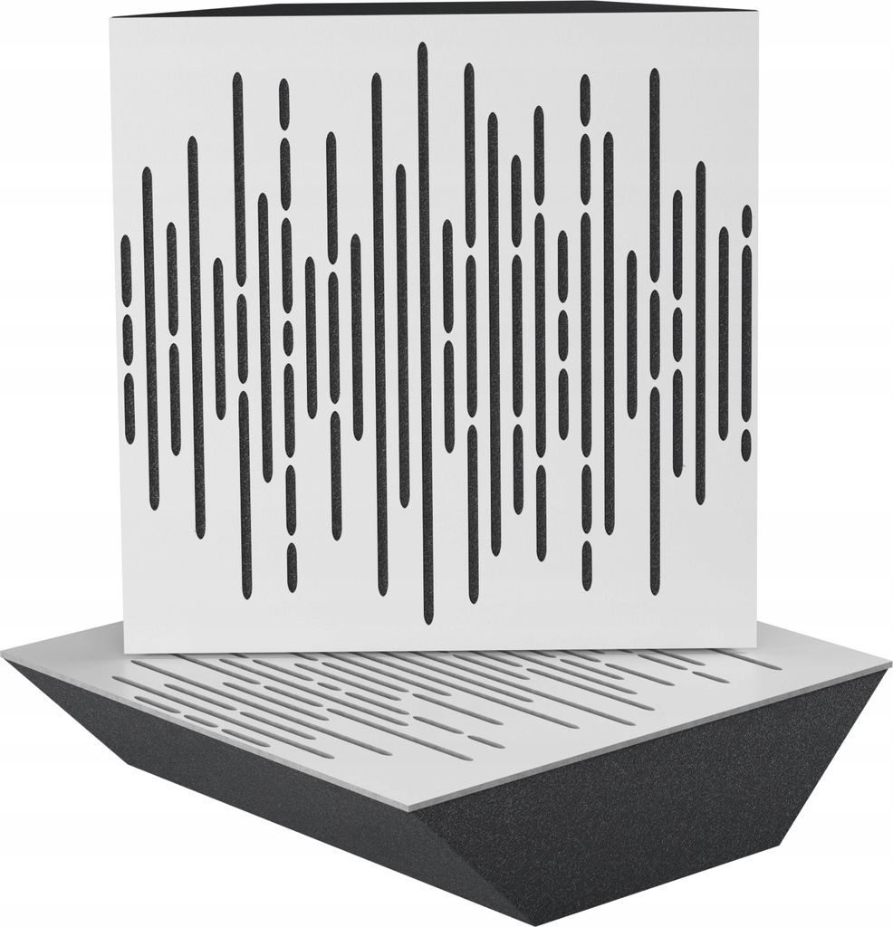 A white acoustic bass trap with a black base, designed for recording studios.