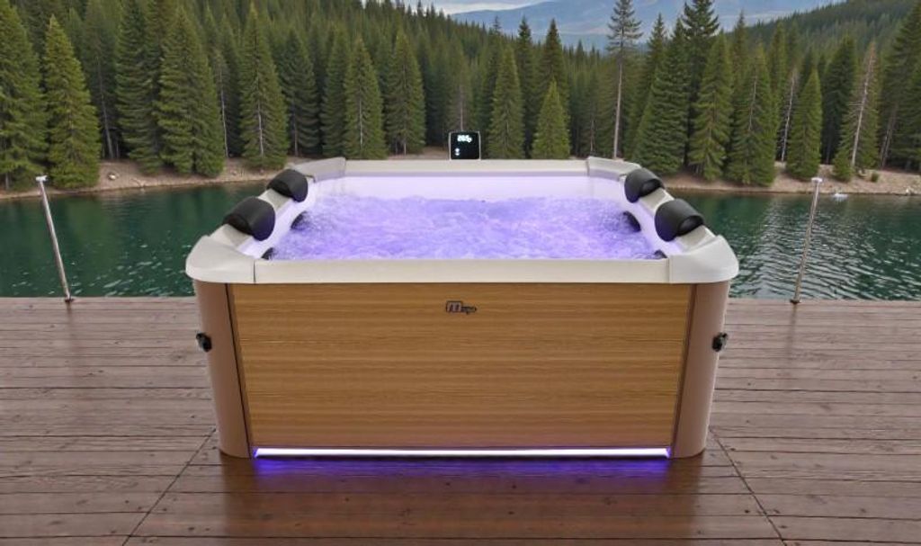 MSpa Whirlpool OSLO AMBER NEUSTES Modell inkl. LED / UVC / APP Outdoor Indoor Pool - 120 Luftdüsen / 8 Hydromassagedüsen / WiFi - 160x160x65 cm
