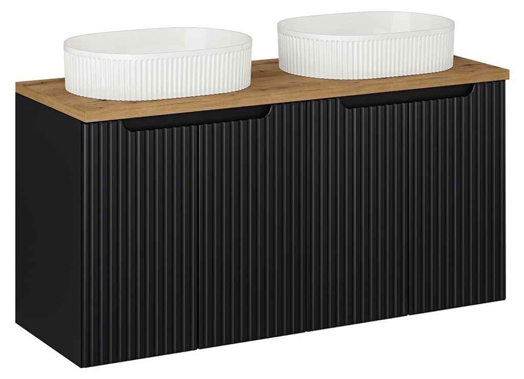 Doppelwaschtisch 120cm Riva, Schwarz und Holzoptik Produktbild 