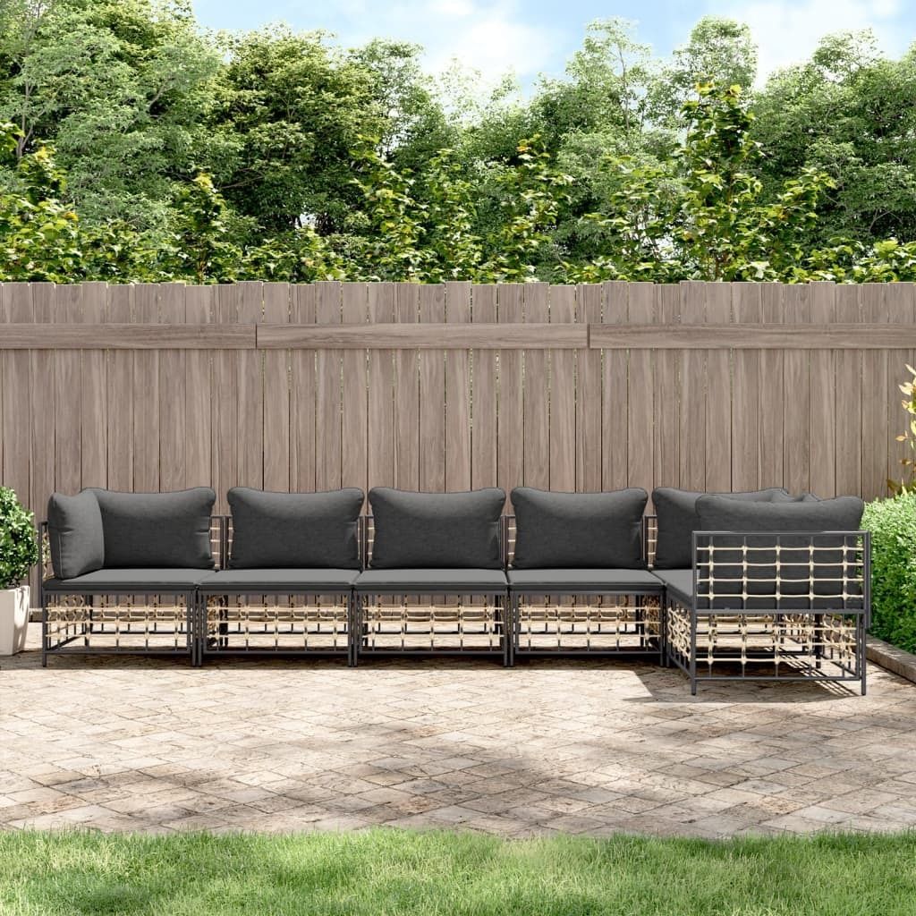 The Living Store 6-tlg. Garten-Lounge-Set mit Kissen Anthrazit Poly Rattan