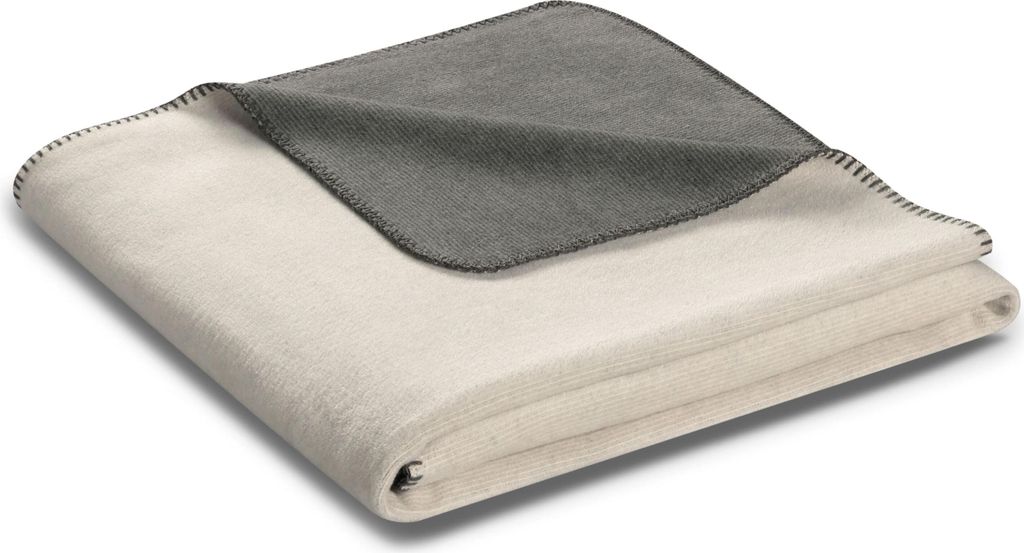 Biederlack Plaid mit Zierstich Melange Doubleface Farbe natur-graphit Größe 150 x 200