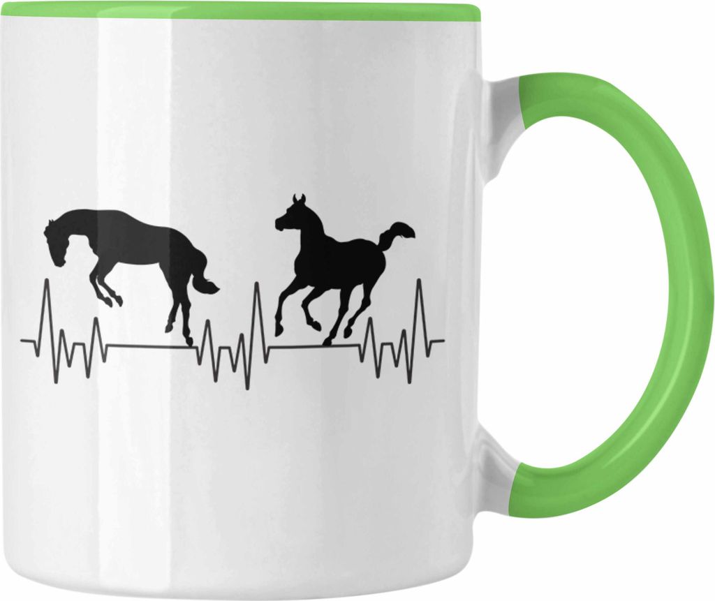 Trendation - Pferde Reiten Herzschlag Tasse Geschenk für Reiterin Hobby Geschenkidee (Grün)