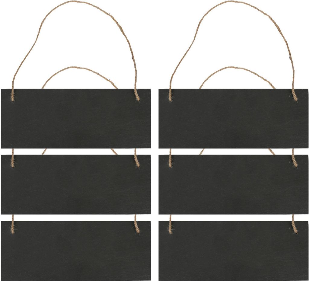 Rechteckige Notiztafeln aus Schiefer mit Seil – 25 cm x 10 cm – Schwarz – 6 Stück