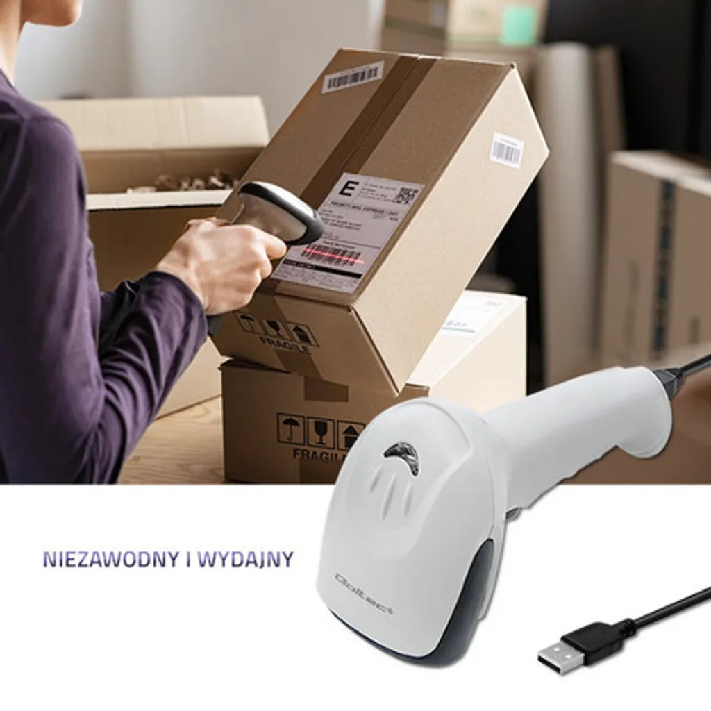 Lecteur Code-barres CCD USB Qoltec Haute Précision - Modèle Blanc 1D