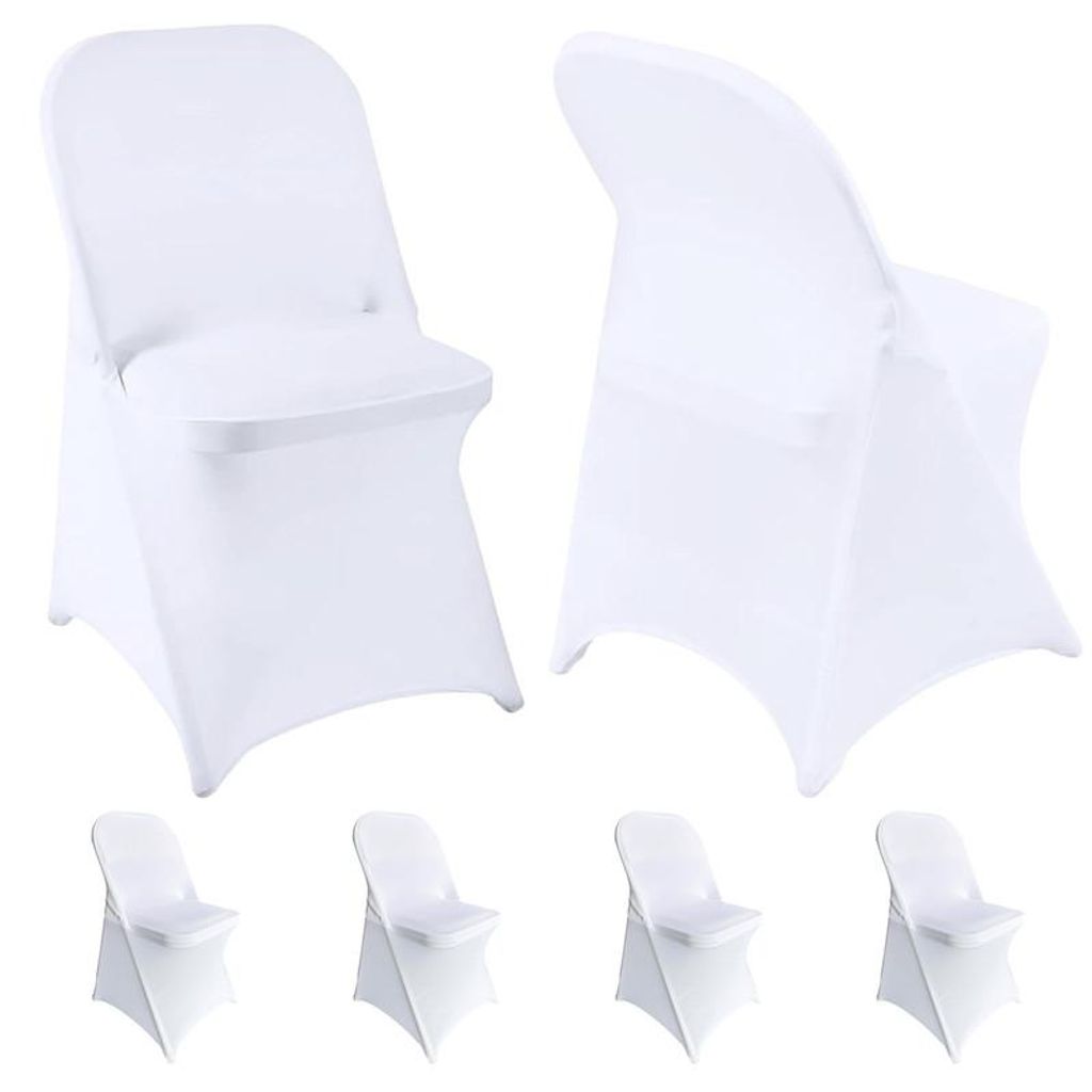 Stretch Stuhlhussen 6er Set Klappstuhl 90% Polyester 10% Elasthan Weiß elastisch Universal Stuhlbezug Hochzeit Event Bankett
