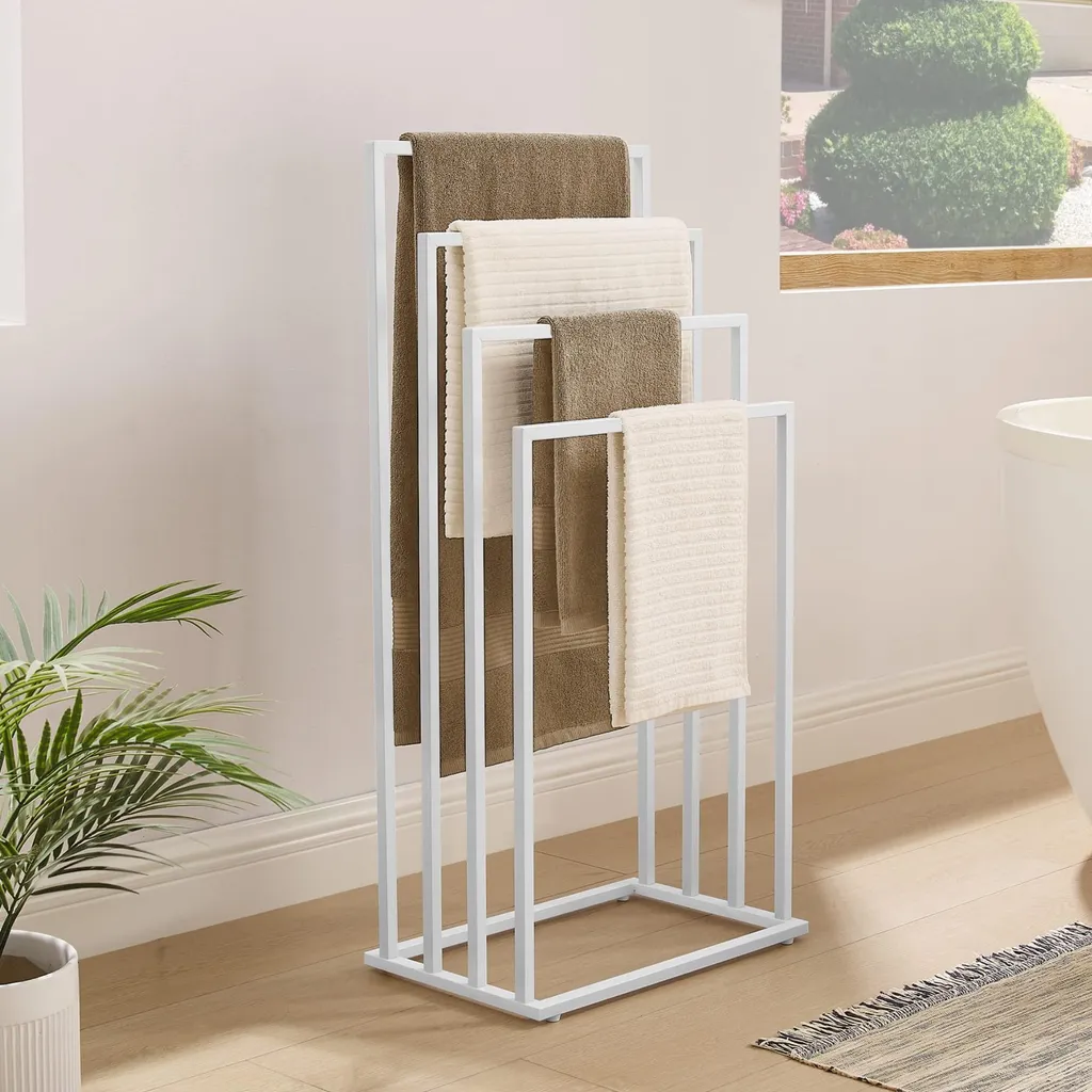 Porte-serviettes sur pied sans trou : la solution acier blanc 4 barres
