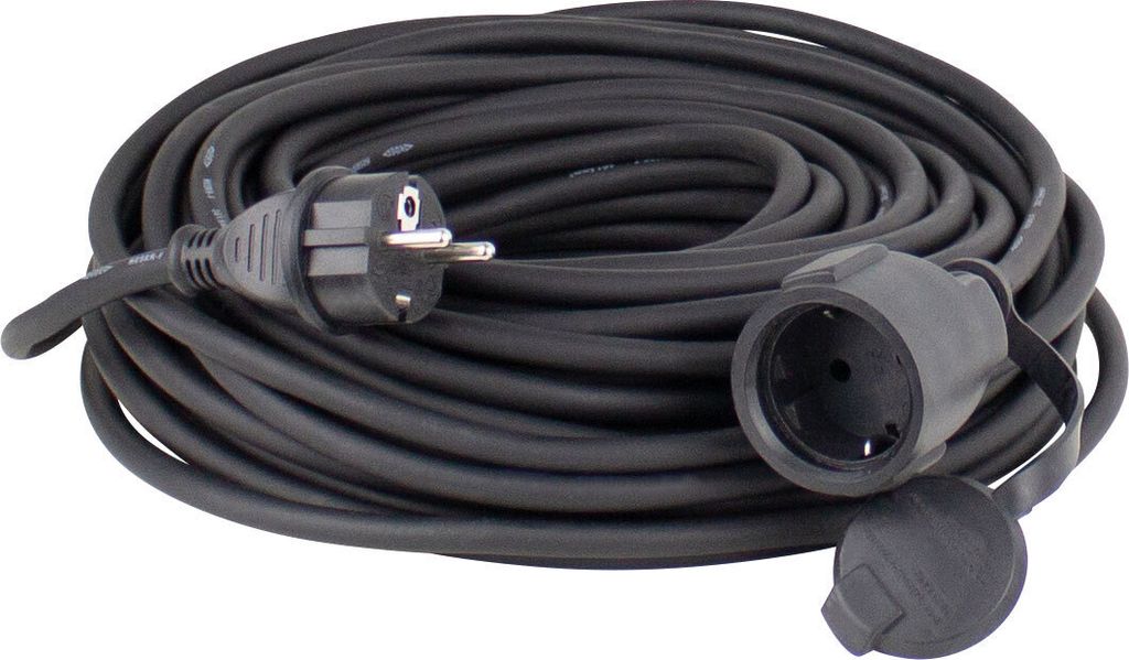as-Schwabe Gummi-Verlängerungskabel 25m Schuko 230V 16A 3G1,5 Schwarz Baustelle IP44