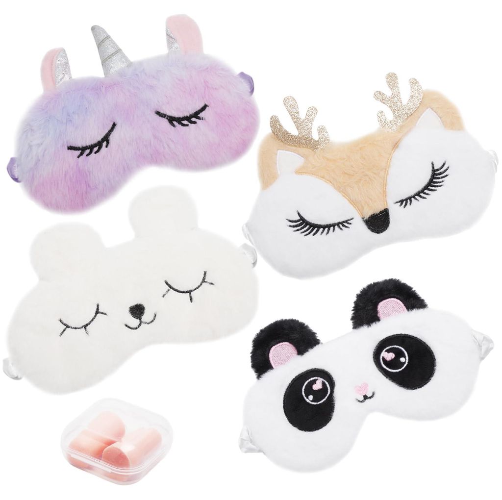 Set mit 4 Schlafmasken für Kinder, Schlafmasken für Mädchen, ultraweiche Schlafmasken für Kinder, lustige Plüsch-Augenmasken, Tiermotiv, weich...