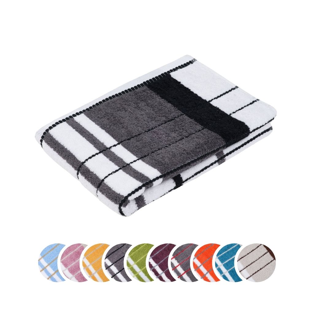 liebling Duschtuch, 100% Baumwolle, Serie Potsdam, 70 x 140 cm, 60 Grad waschbar, trocknergeeignet, Farbe: anthrazit & schwarz