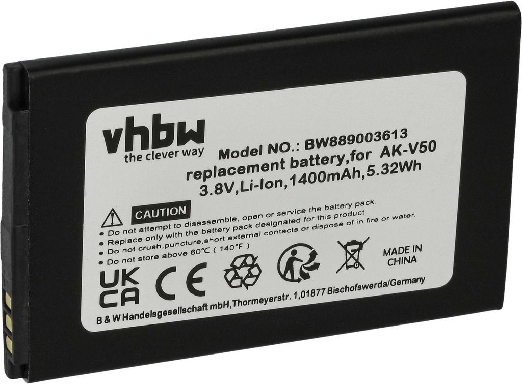 vhbw Akku kompatibel mit Emporia Active V50 4G, V50 Handy Smartphone Telefon (1400 mAh, 3,8 V, Li-Ion)