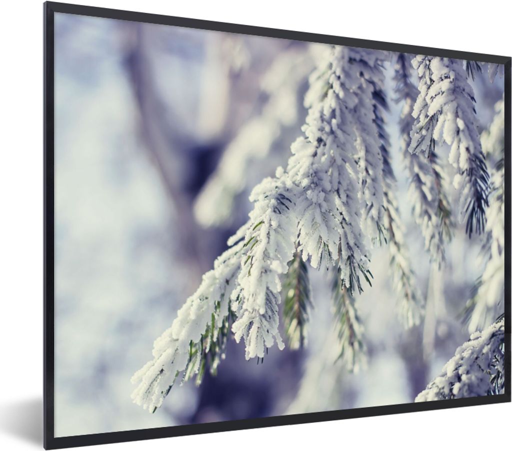 MuchoWow Gerahmtes Poster Winter - Tannenbaum - Schnee - Ländlich 80x60 cm - Poster mit Schwarzem Bilderrahmen Wandposter Rahmen Foto Bilder - S...