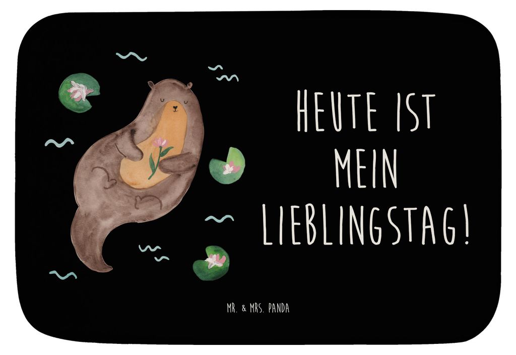 Mr. & Mrs. Panda Badteppich Otter Seerose - Schwarz - Geschenk, Teppich Bad, Lieblingstag, Badvorleger, duschmatte, Badematte, Fischotter, Badläuf...