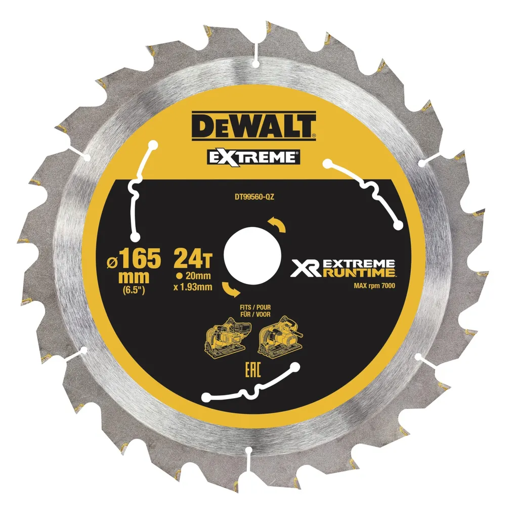 Dewalt DT99560-QZ - XR EXTREME RUNTIME 165mm x 20mm 24D - Lame per seghe circolari portatili per XR EXTREME RUNTIME 165mm x 20mm 24D