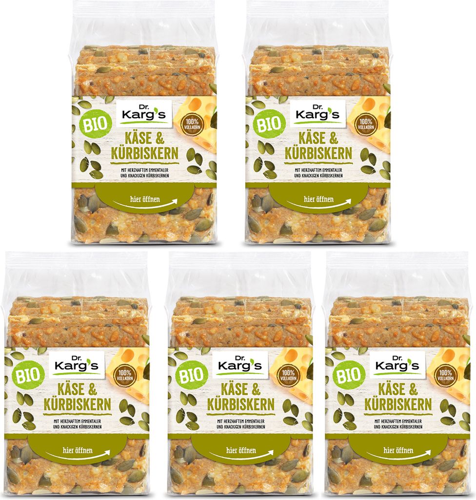 Dr. Kargs Vollkorn Knäckebrot Käse und Kürbiskern 200g 5er Pack