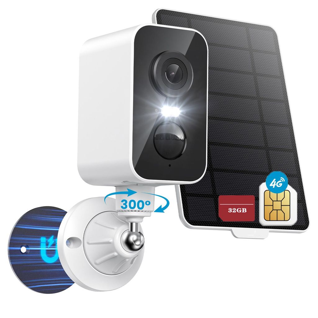 4G Überwachungskamera mit SIM Karte Magnetische Sicherheitskamera für Reisen ohne WLAN Kamera Solar PIR & Farbnachtsicht 300° Schwenkbereich mit...