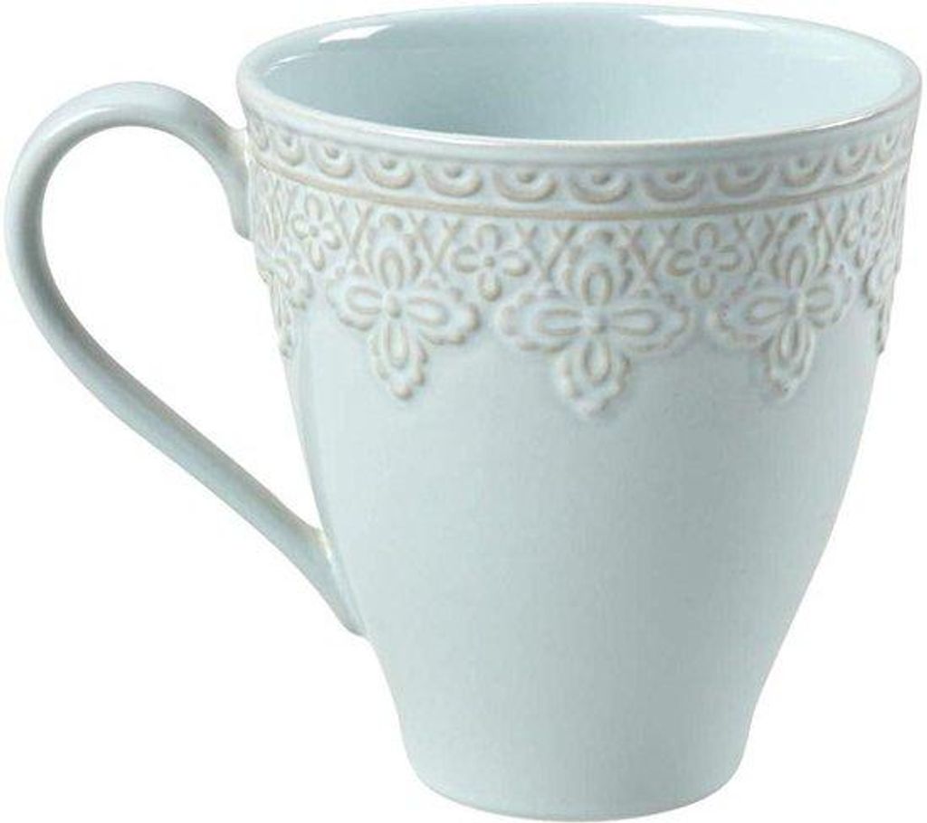 Kaffeebecher aus Keramik - 13 Unzen - Weiß und Blau