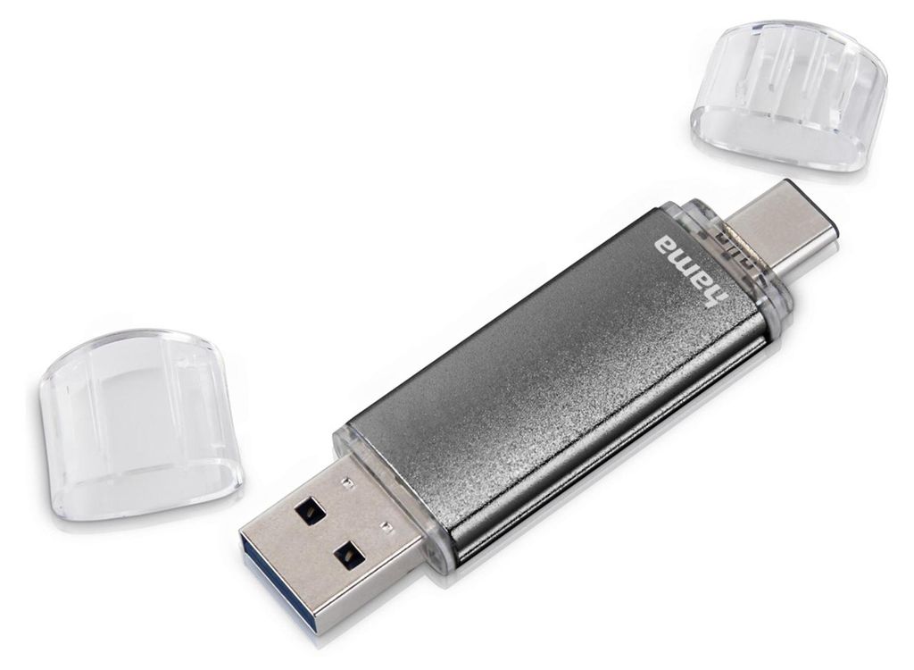 Hama USB-Stick Laeta Twin, USB 2.0, 128GB, Grau Produktbild 