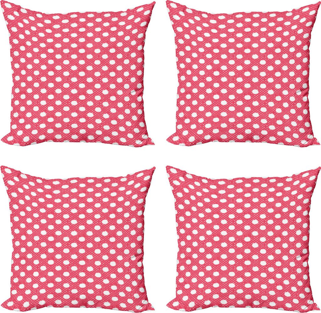 ABAKUHAUS Rosa Tupfen Kissenbezug Set (4 Stück), Retro Fluff Motive, Moderner Doppelseitiger Digitaldruck, 50 cm x 50 cm, Dunkler Coral Pale Pink